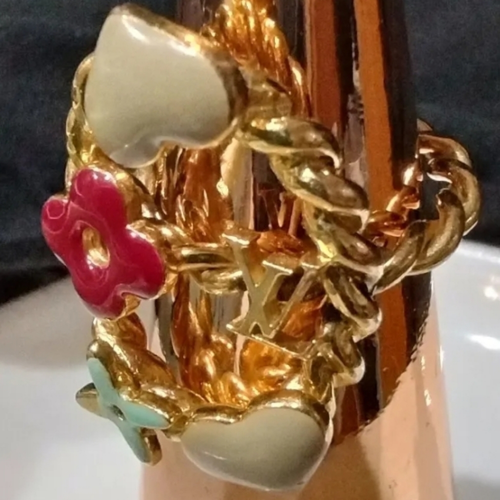 Louis Vuitton Logo Berg Sweet Monogram Gold-Tone Multicolor Ring Size 5
